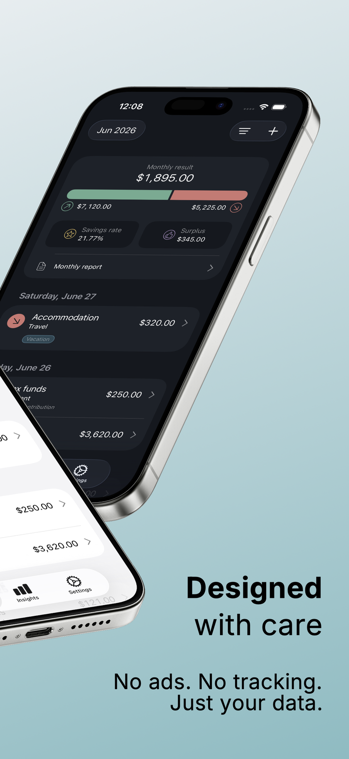Kuber monthly overview in dark mode